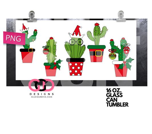Christmas Cactus- Digital wrap for 16 oz glass can