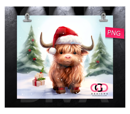 Cute Highland Santa - Digital tumbler wrap for 20 oz skinny straight tumbler