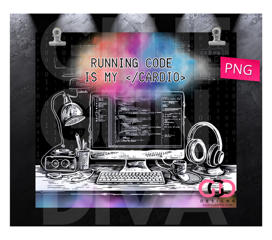 Running Code is my Cardio- Digital tumbler wrap for 20 oz skinny straight tumbler