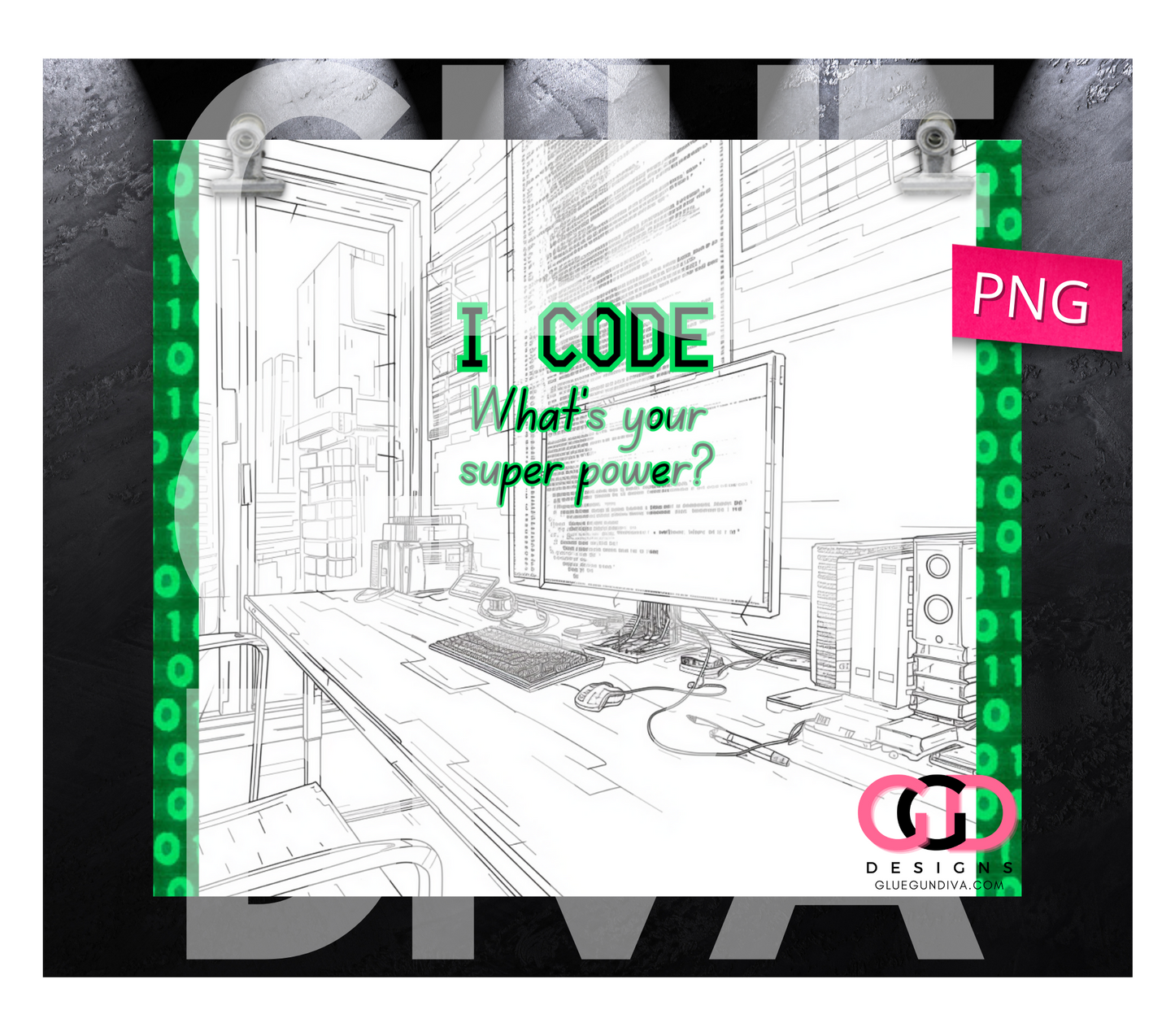 I Code Superpower - Digital tumbler wrap for 20 oz skinny straight tumbler