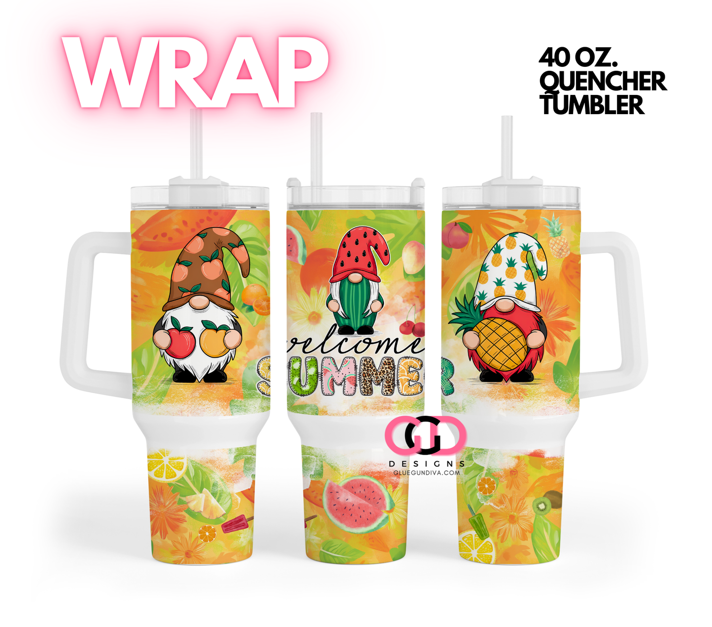 Welcome Summer Gnomes- Digital tumbler wrap for 40 oz tumbler