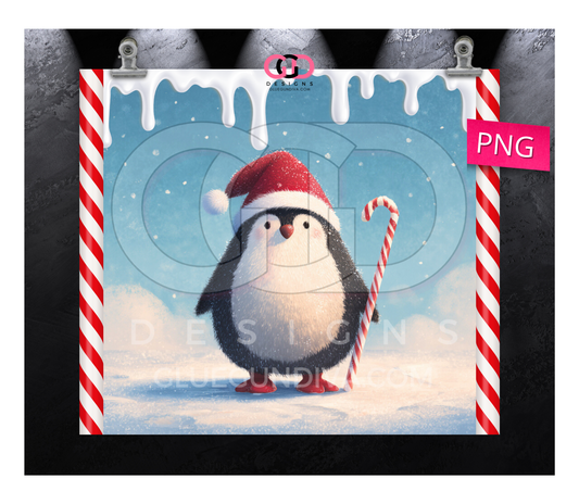 Candy Cane Penguin - Digital tumbler wrap for 20 oz skinny straight tumbler