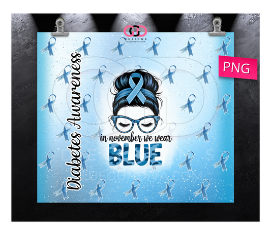 In November we wear Blue - Digital tumbler wrap for 20 oz skinny straight tumbler