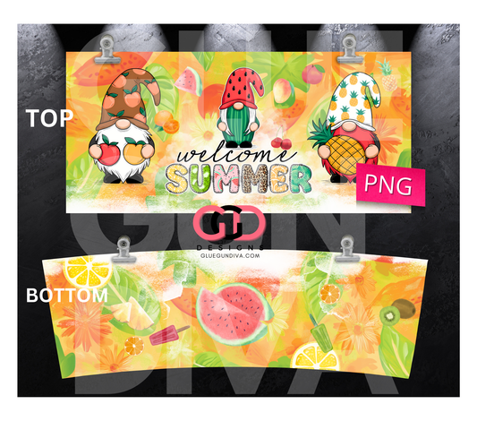 Welcome Summer Gnomes- Digital tumbler wrap for 40 oz tumbler