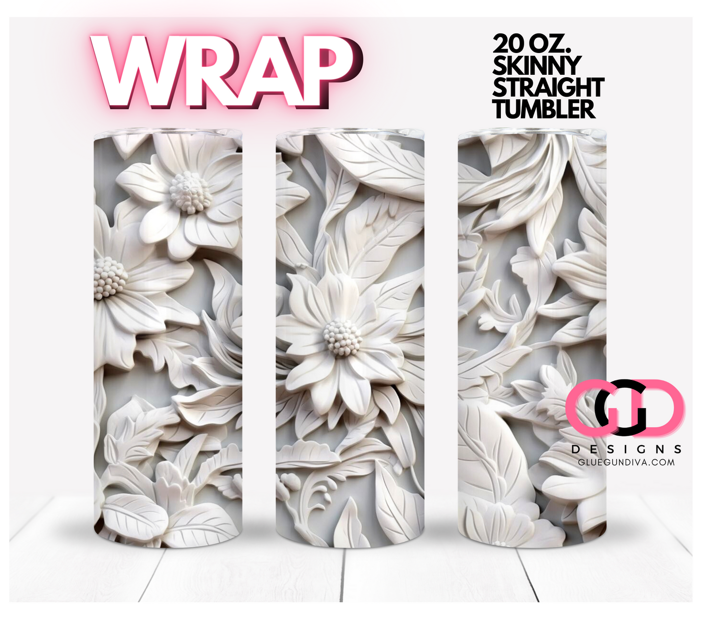 Marble Flowers 3D - Digital tumbler wrap for 20 oz skinny straight tumbler