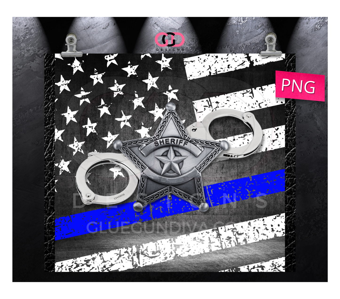 Sheriff Badge on Flag - Digital tumbler wrap for 20 oz skinny straight tumbler