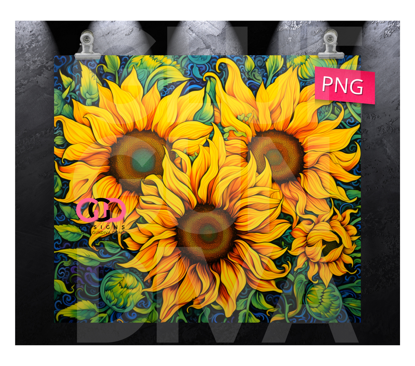 Flowing Sunflowers- Digital tumbler wrap for 20 oz skinny straight tumbler