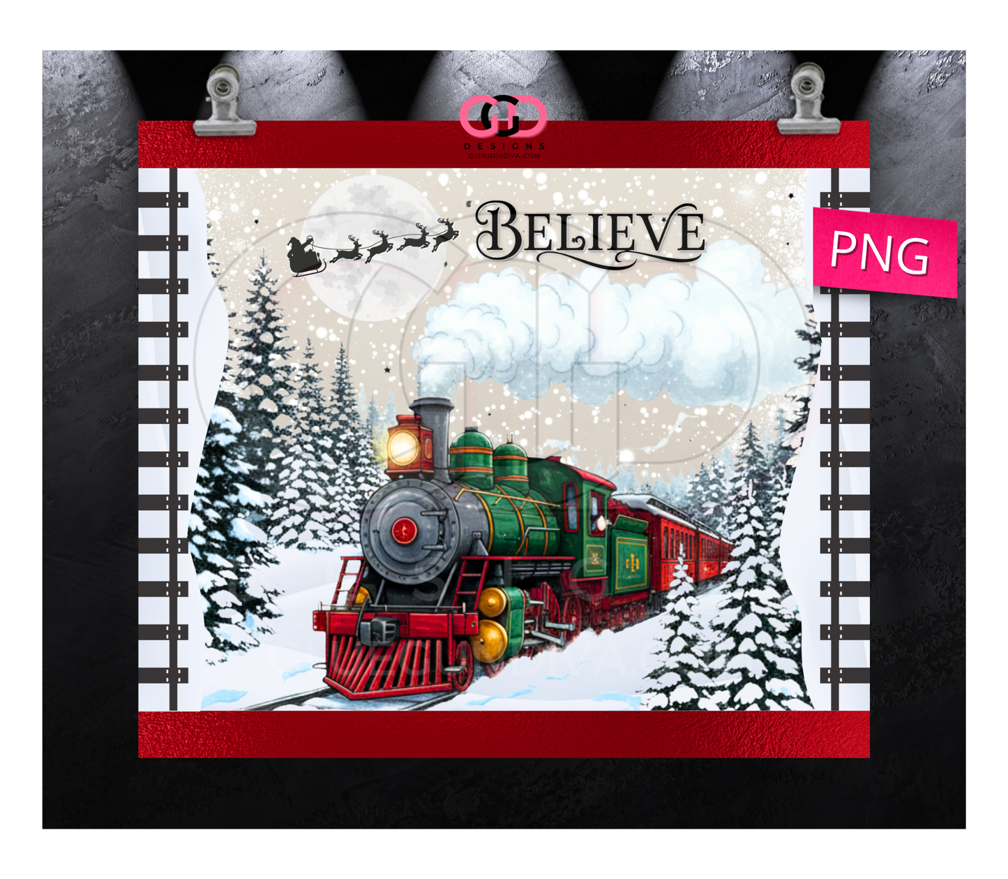 Believe Train - Digital tumbler wrap for 20 oz skinny straight tumbler