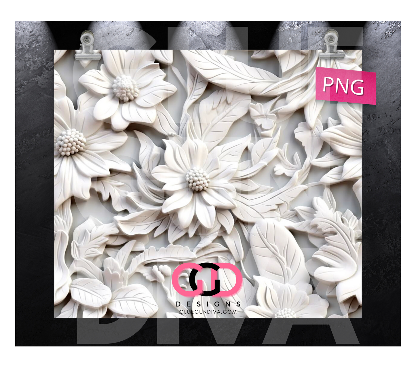 Marble Flowers 3D - Digital tumbler wrap for 20 oz skinny straight tumbler