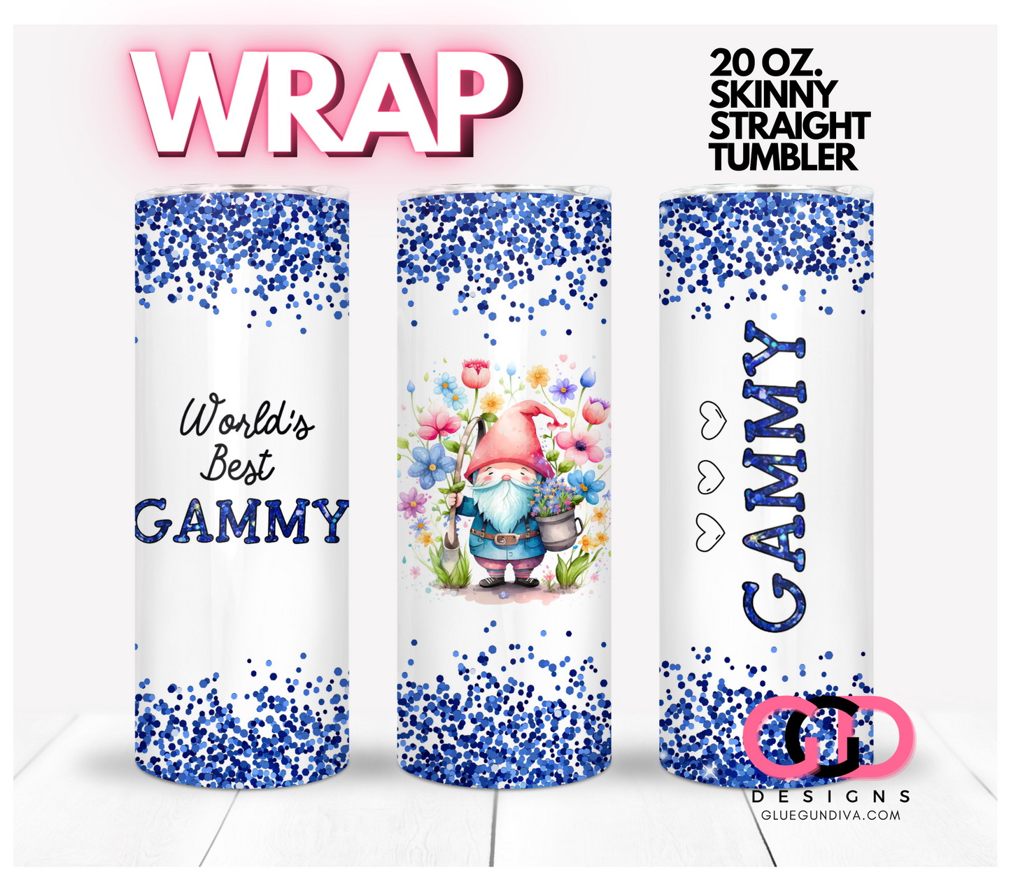 World's Best Grandma in Blue - Digital tumbler wrap for 20 oz skinny straight tumbler