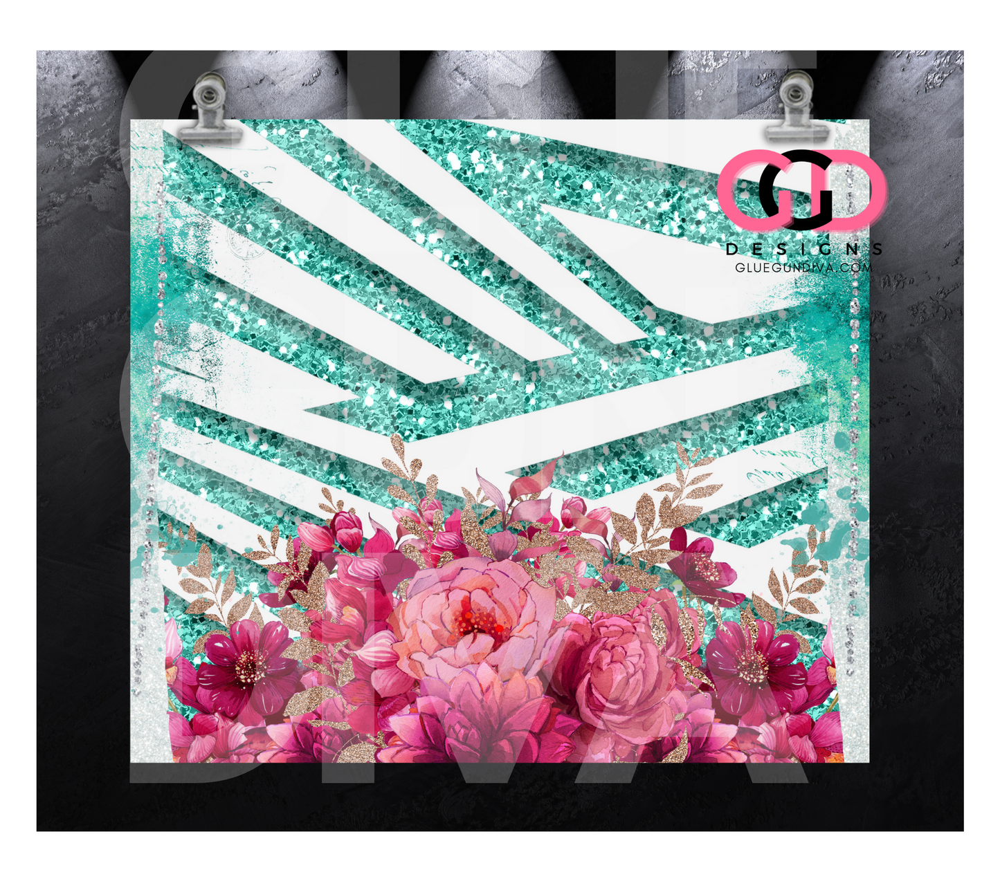 Pink Flowers 3D Background- Digital tumbler wrap for 20 oz skinny straight tumbler