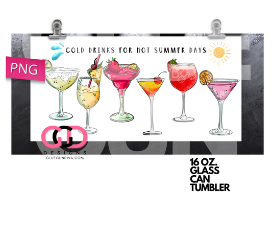 Summer Drinks- Digital wrap for 16 oz glass can