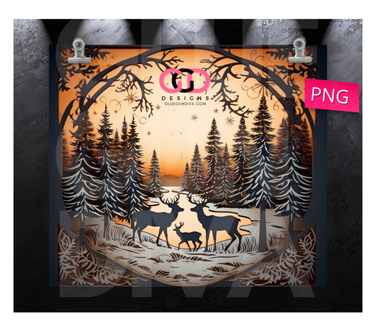 Winter scene wood laser cut- Digital tumbler wrap for 20 oz skinny straight tumbler
