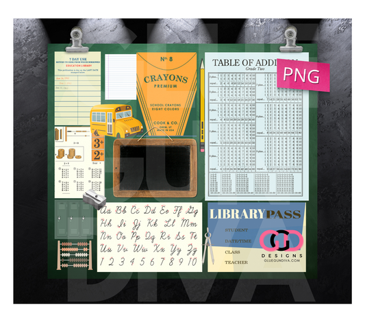 Vintage School - Digital tumbler wrap for 20 oz skinny straight tumbler