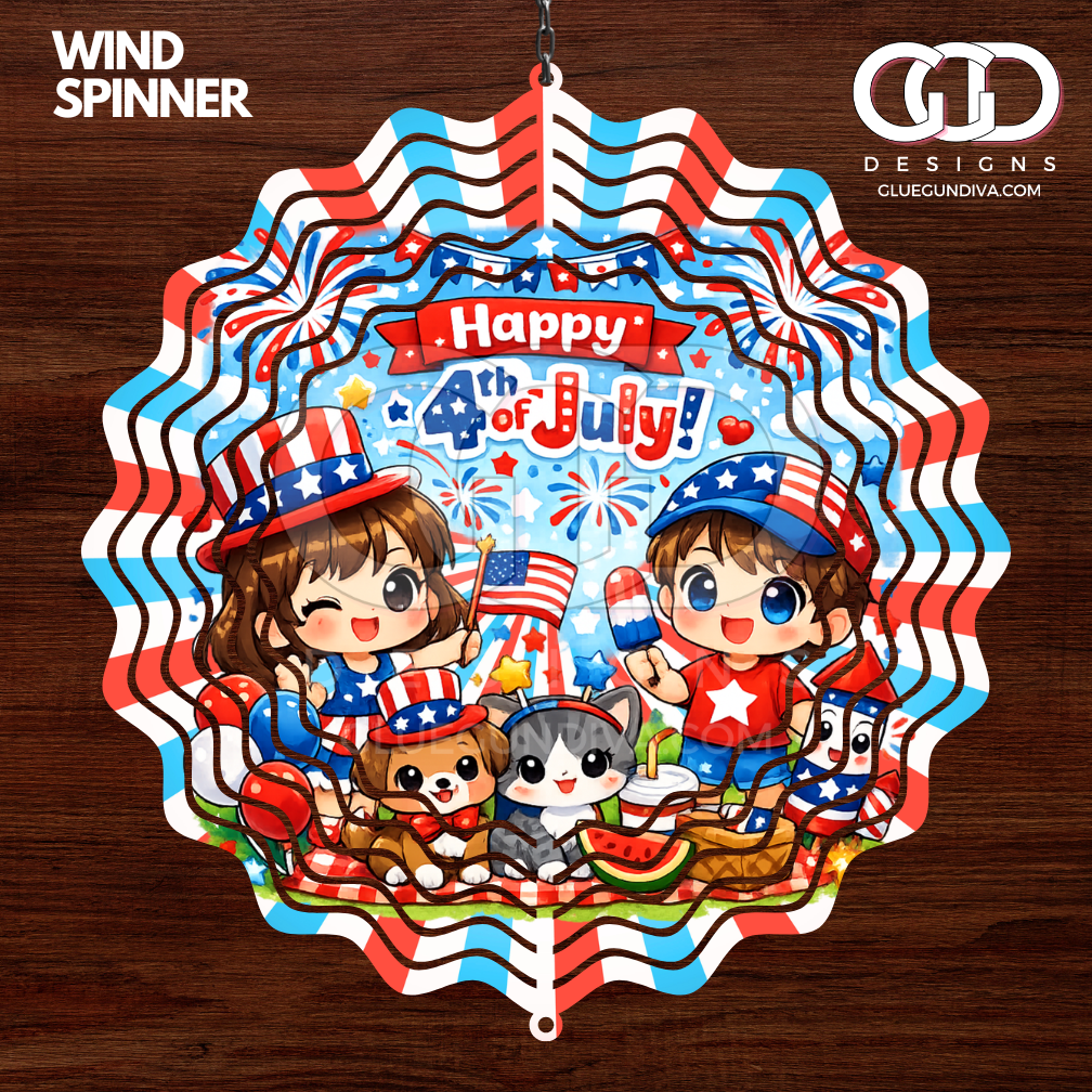 Happy Fourth Chibi - Digital image for an 8 Inch Wind Spinner