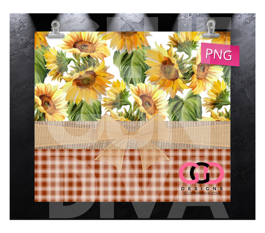Sunflowers and Plaid- Digital tumbler wrap for 20 oz skinny straight tumbler