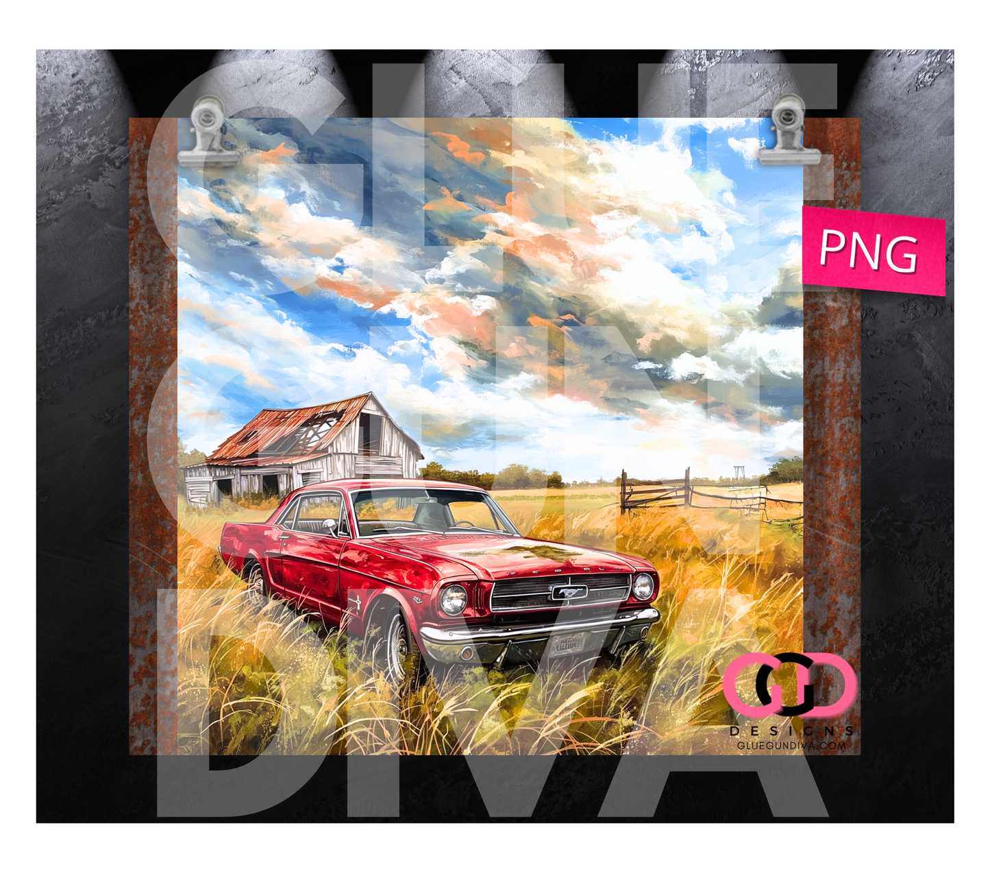Classic Car and Barn- Digital tumbler wrap for 20 oz skinny straight tumbler