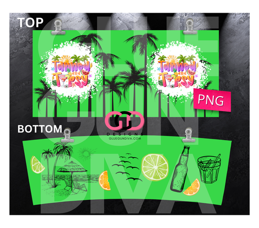 Tanned and Tipsy Neon Green - Digital tumbler wrap for 40 oz tumbler