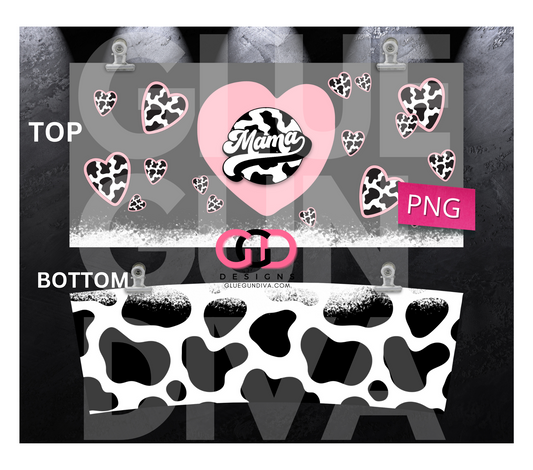 Mama Pink Grey Cow Pattern - Digital tumbler wrap for 40 oz tumbler