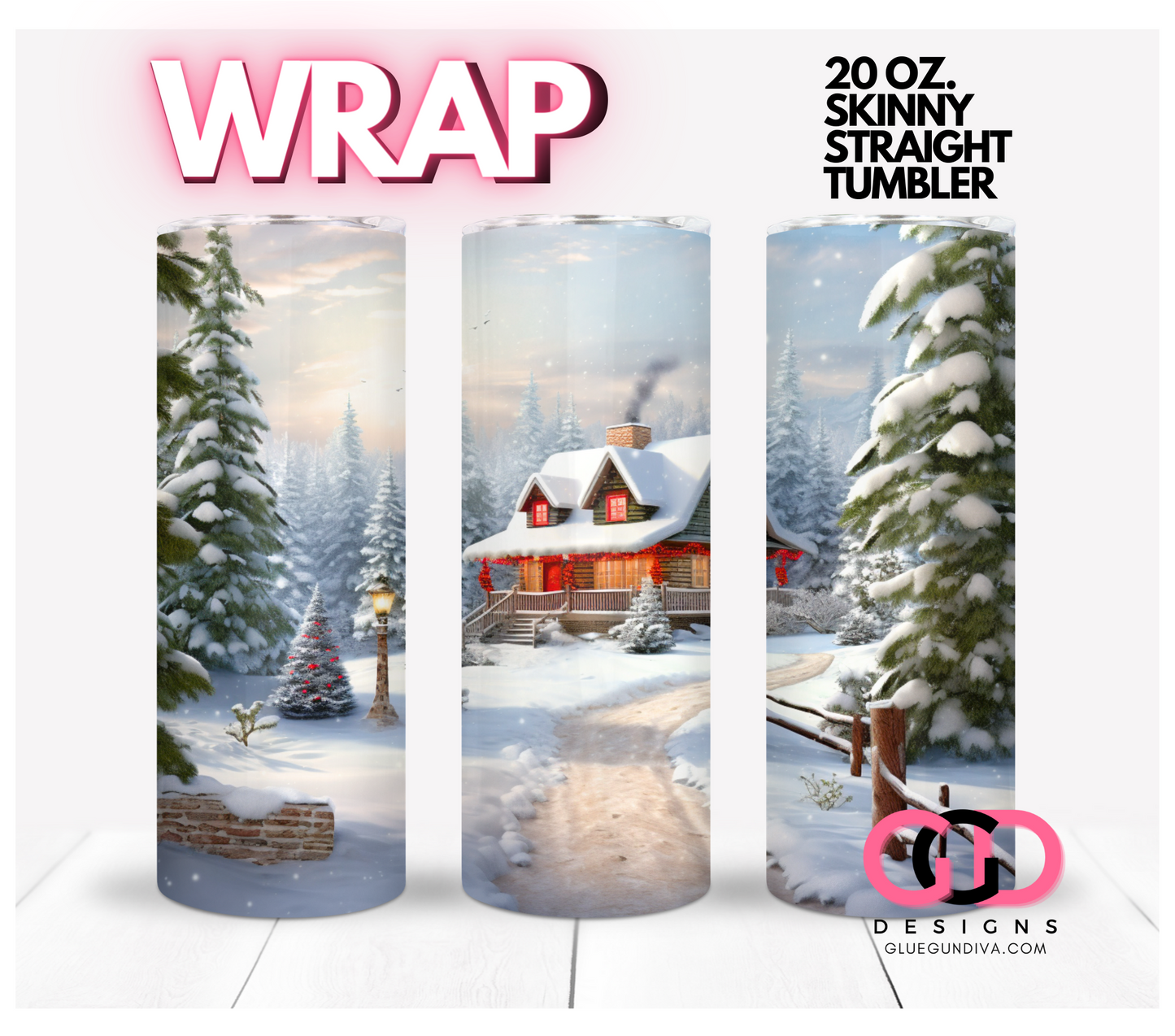 Christmas Morning Cottage- Digital tumbler wrap for 20 oz skinny straight tumbler