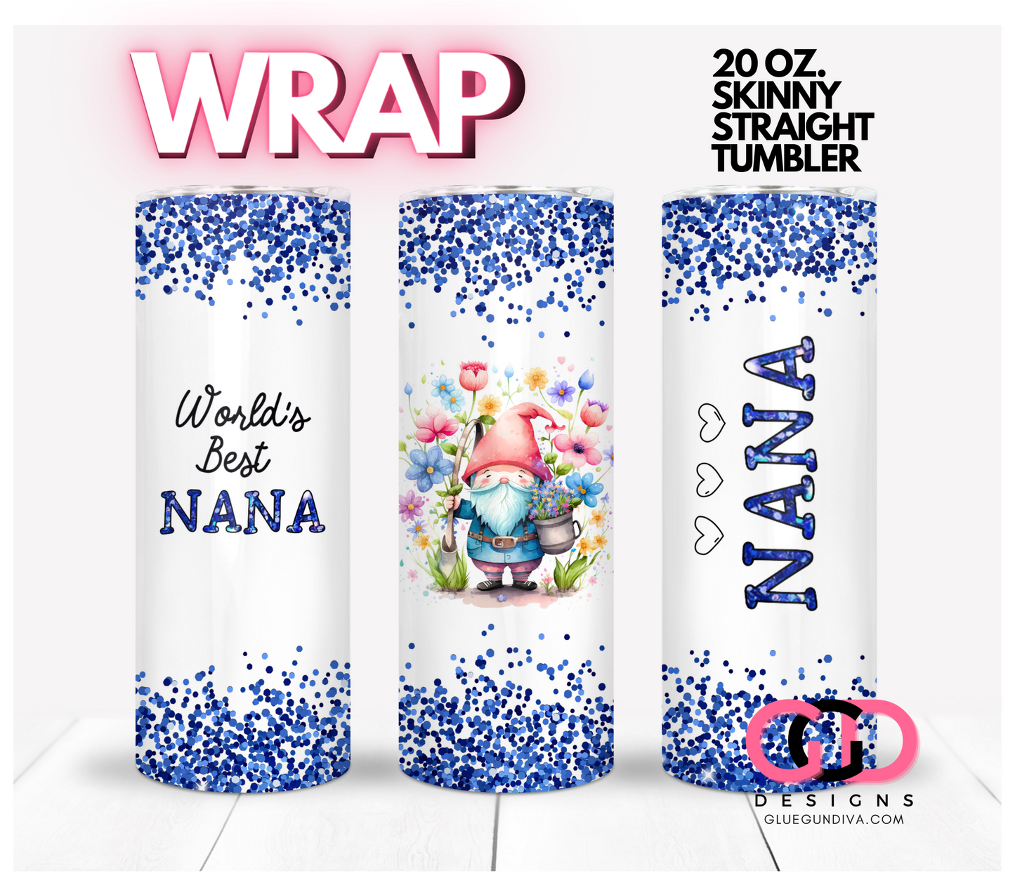 World's Best Grandma in Blue - Digital tumbler wrap for 20 oz skinny straight tumbler