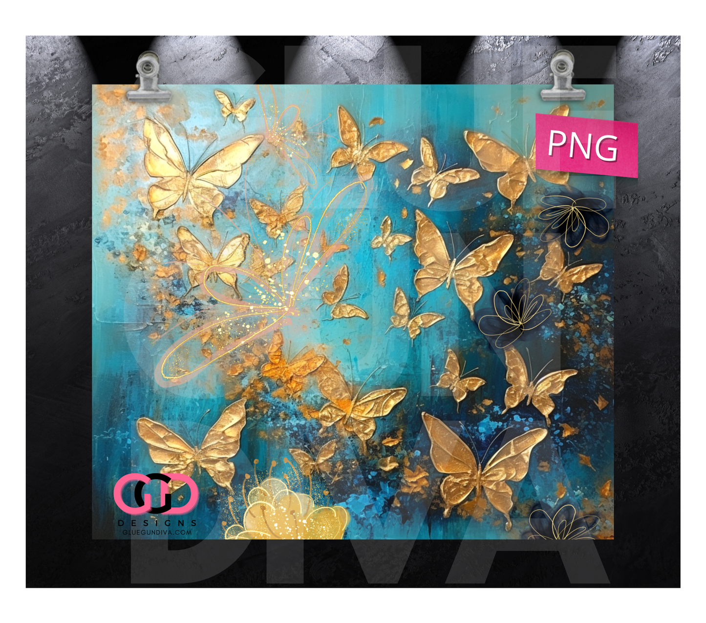 Golden Butterfly Wall - Digital tumbler wrap for 20 oz skinny straight tumbler