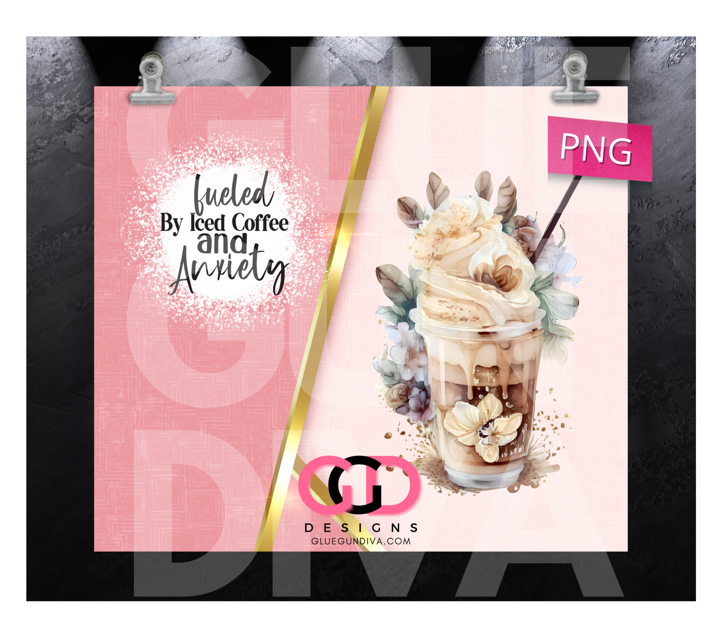 Fueled by Iced Coffee - Digital tumbler wrap for 20 oz skinny straight tumbler