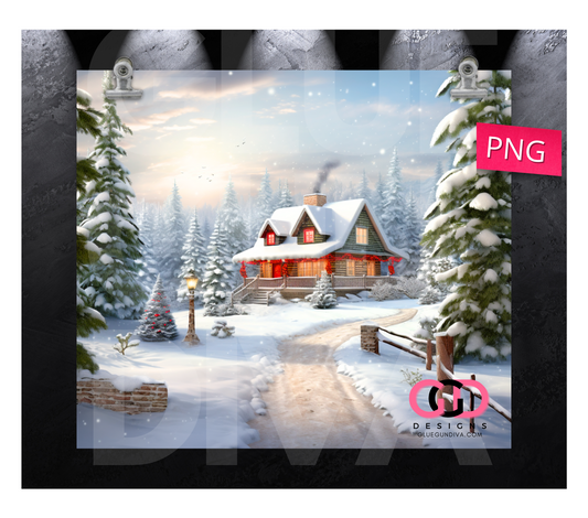 Christmas Morning Cottage- Digital tumbler wrap for 20 oz skinny straight tumbler