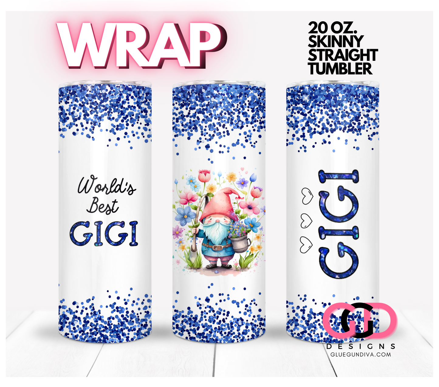 World's Best Grandma in Blue - Digital tumbler wrap for 20 oz skinny straight tumbler