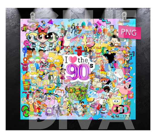 I Love 90s collage- Digital tumbler wrap for 20 oz skinny straight tumbler