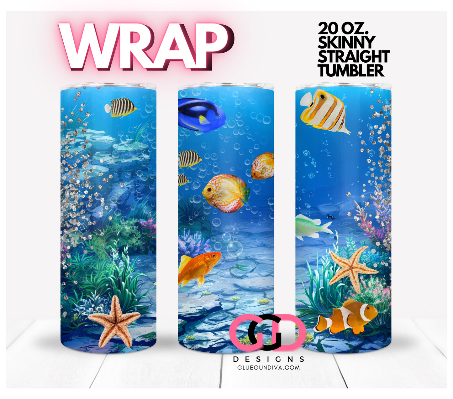Cute Tropical Fish - Digital tumbler wrap for 20 oz skinny straight tumbler