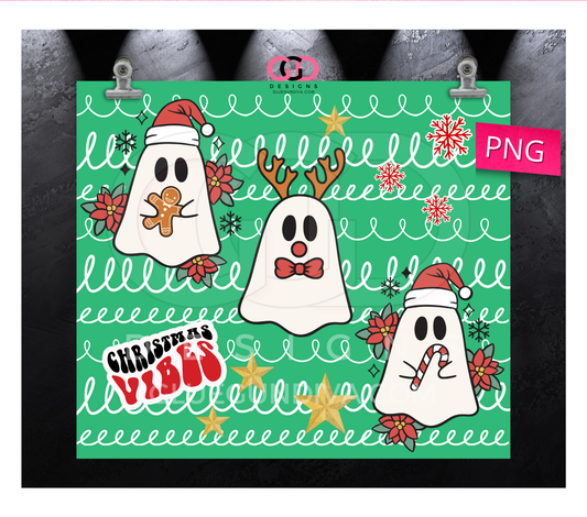 Christmas Vibes Ghosts Trio - Digital tumbler wrap for 20 oz skinny straight tumbler