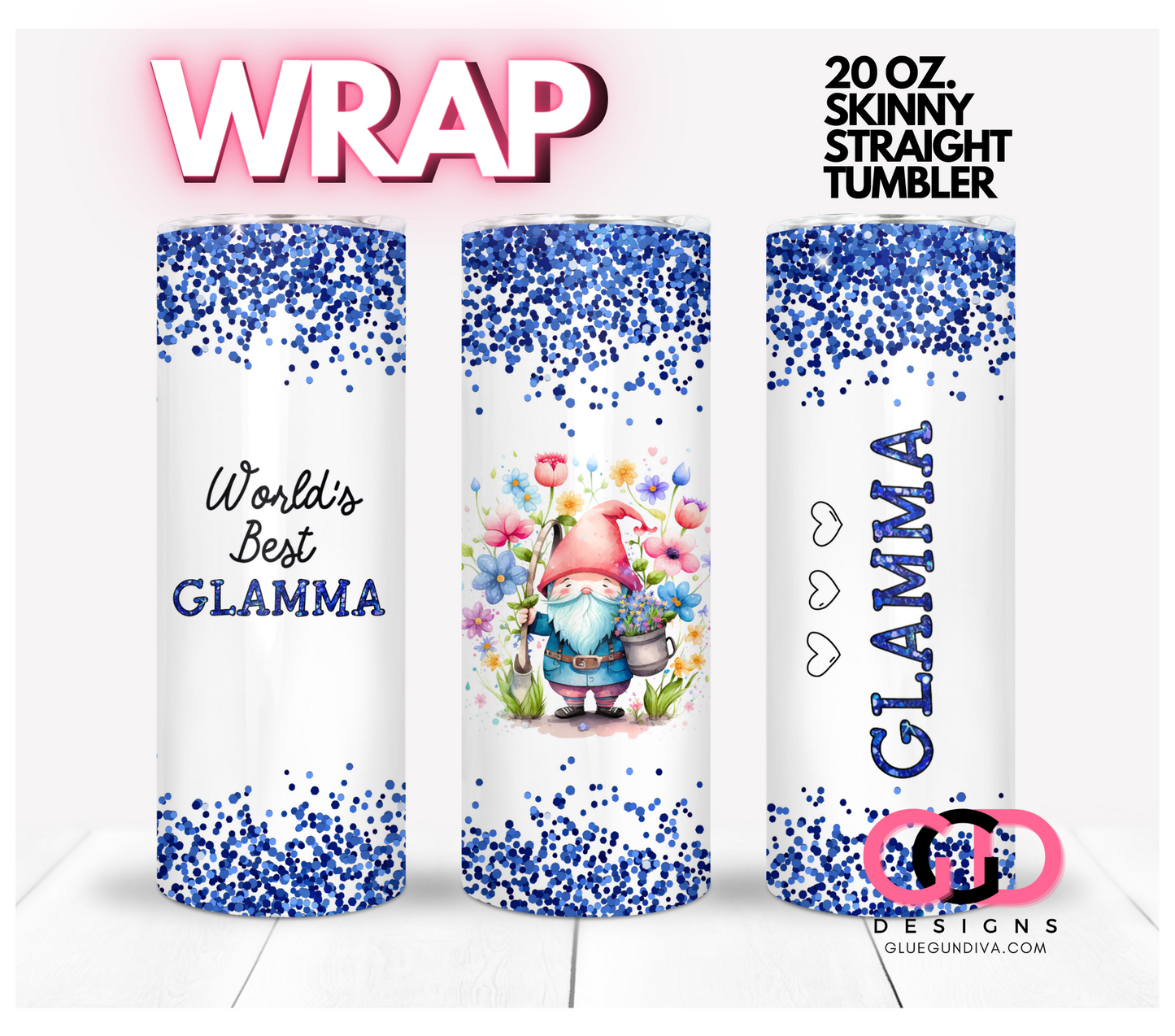 World's Best Grandma in Blue - Digital tumbler wrap for 20 oz skinny straight tumbler