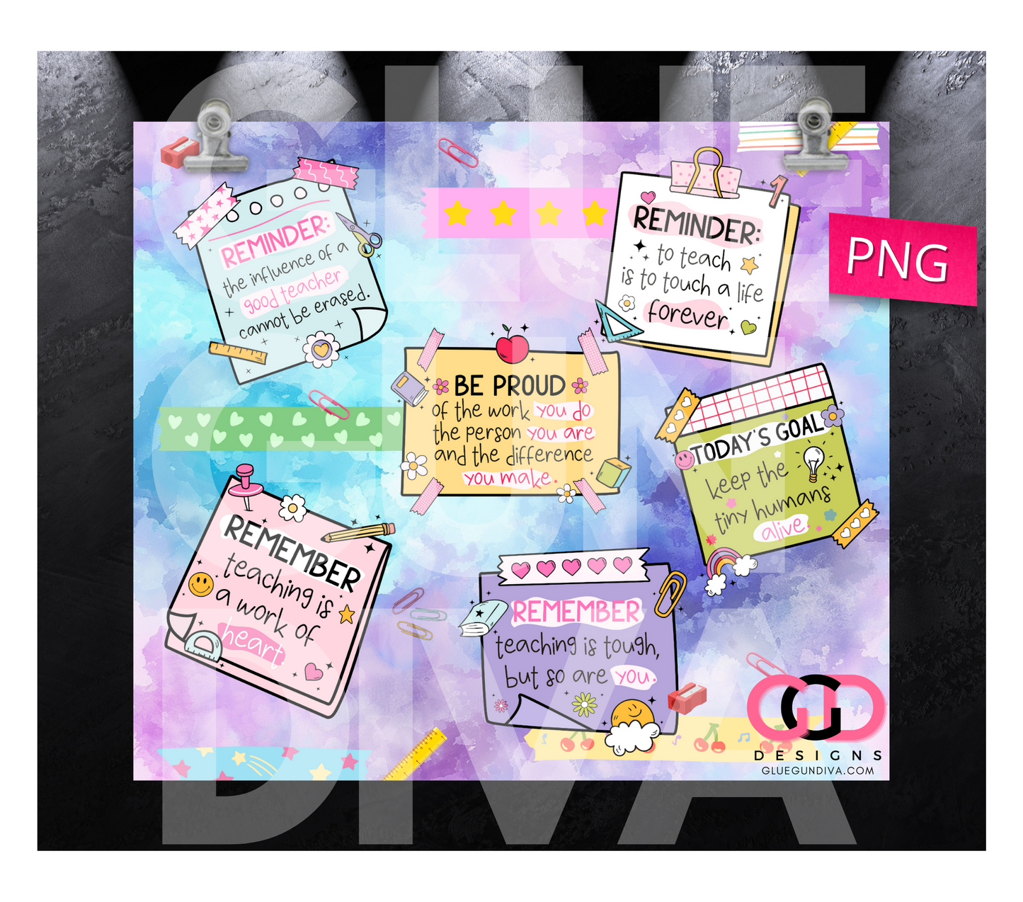 Teacher Reminder Notes - Digital tumbler wrap for 20 oz skinny straight tumbler