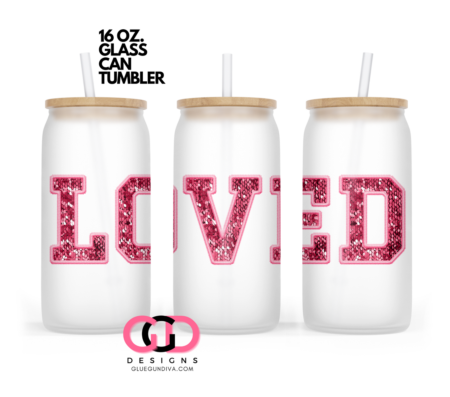 Love Embroidered Fonts- Digital wrap for 16 oz glass can