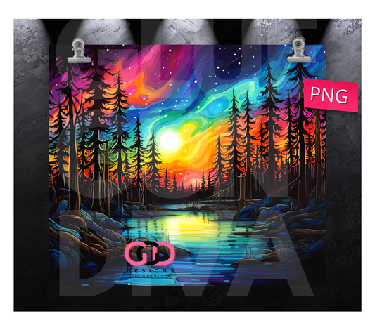 Color Northern Lights- Digital tumbler wrap for 20 oz skinny straight tumbler