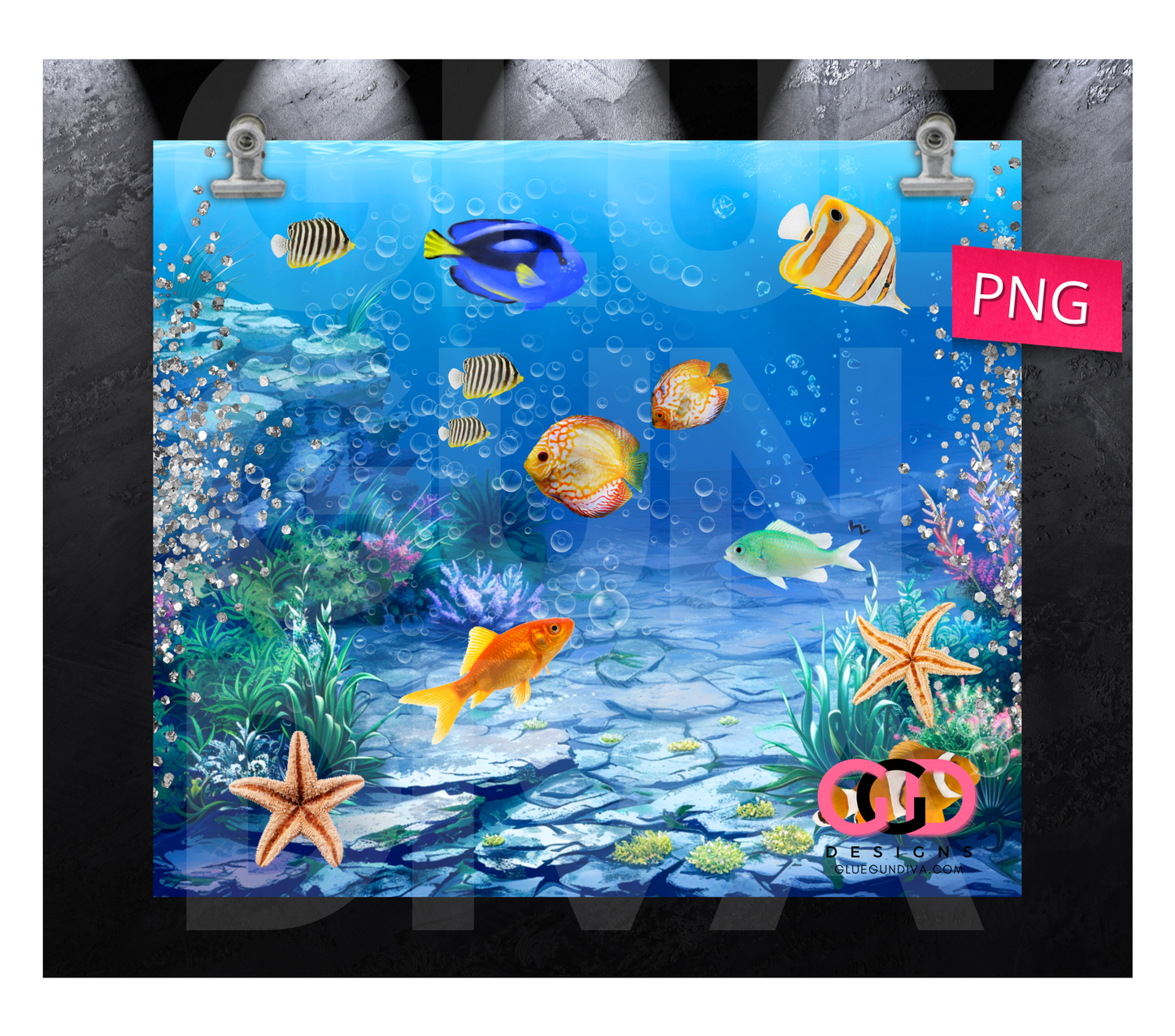 Cute Tropical Fish - Digital tumbler wrap for 20 oz skinny straight tumbler
