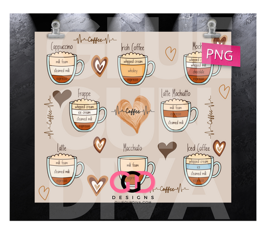 Coffee Heart Beat - Digital tumbler wrap for 20 oz skinny straight tumbler