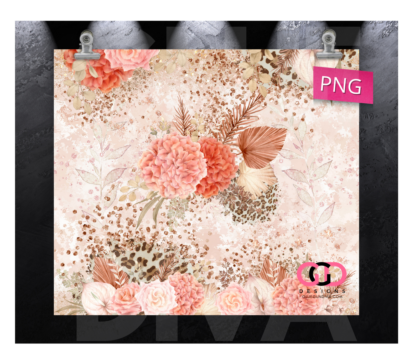 Peach Flowers Dream- Digital tumbler wrap for 20 oz skinny straight tumbler