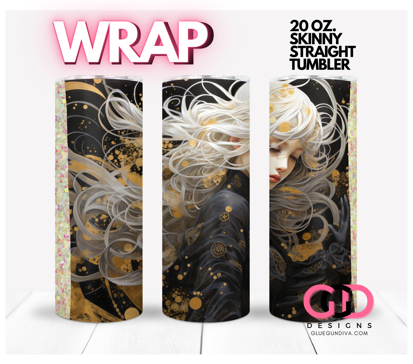 Golden Blonde Girl- Digital tumbler wrap for 20 oz skinny straight tumbler