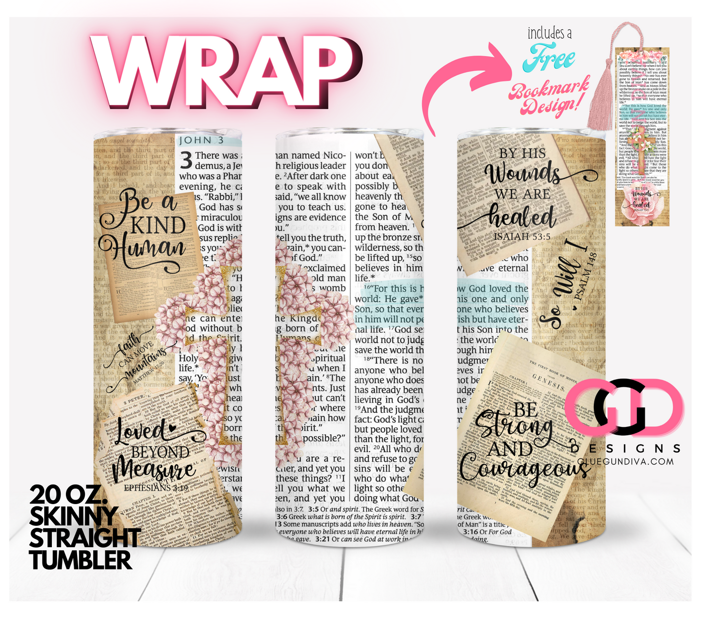 Bible Verses - Digital tumbler wrap for 20 oz skinny straight tumbler