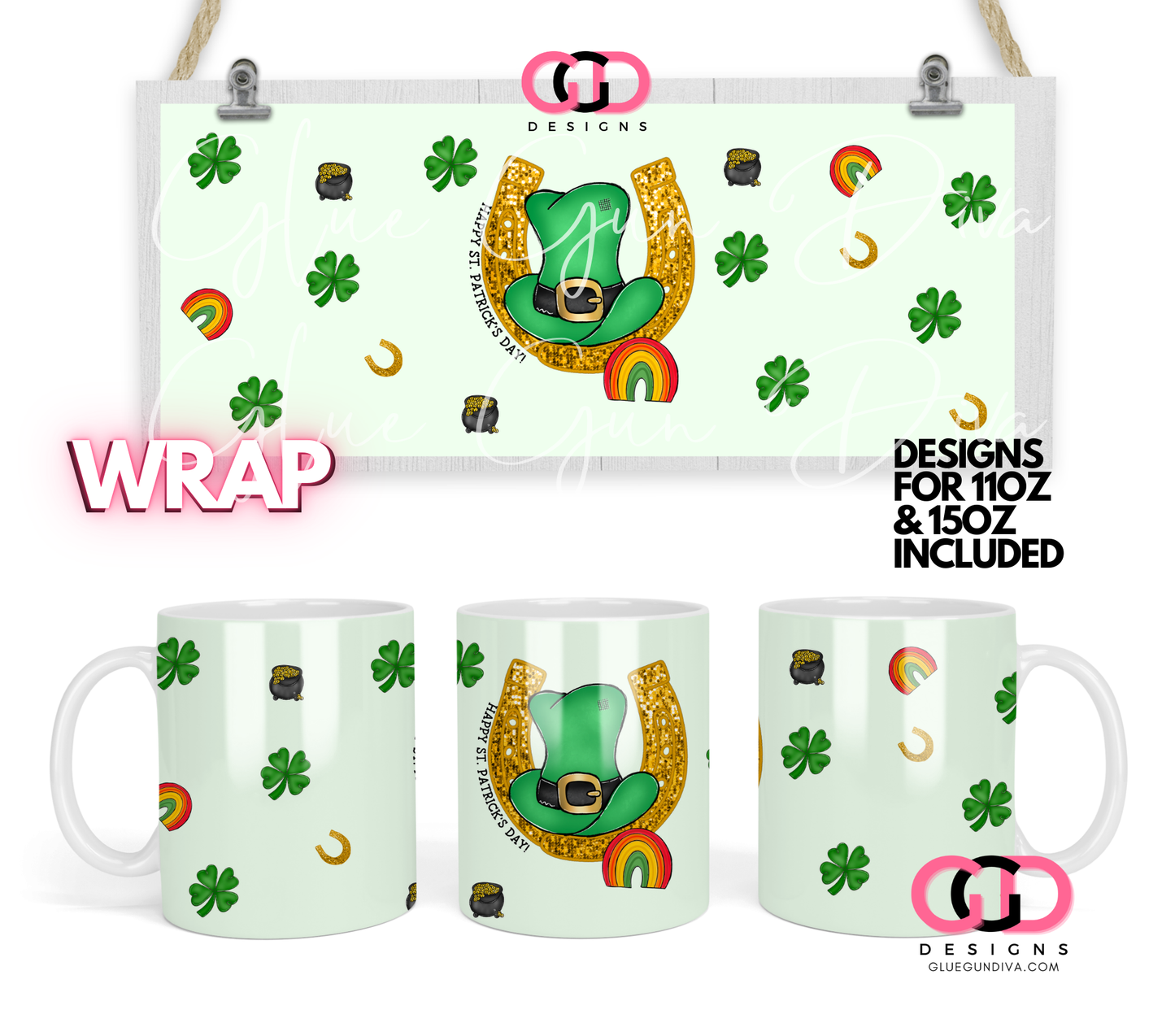 Happy St Patrick's Day - Digital mug wrap for 11 and 15 oz