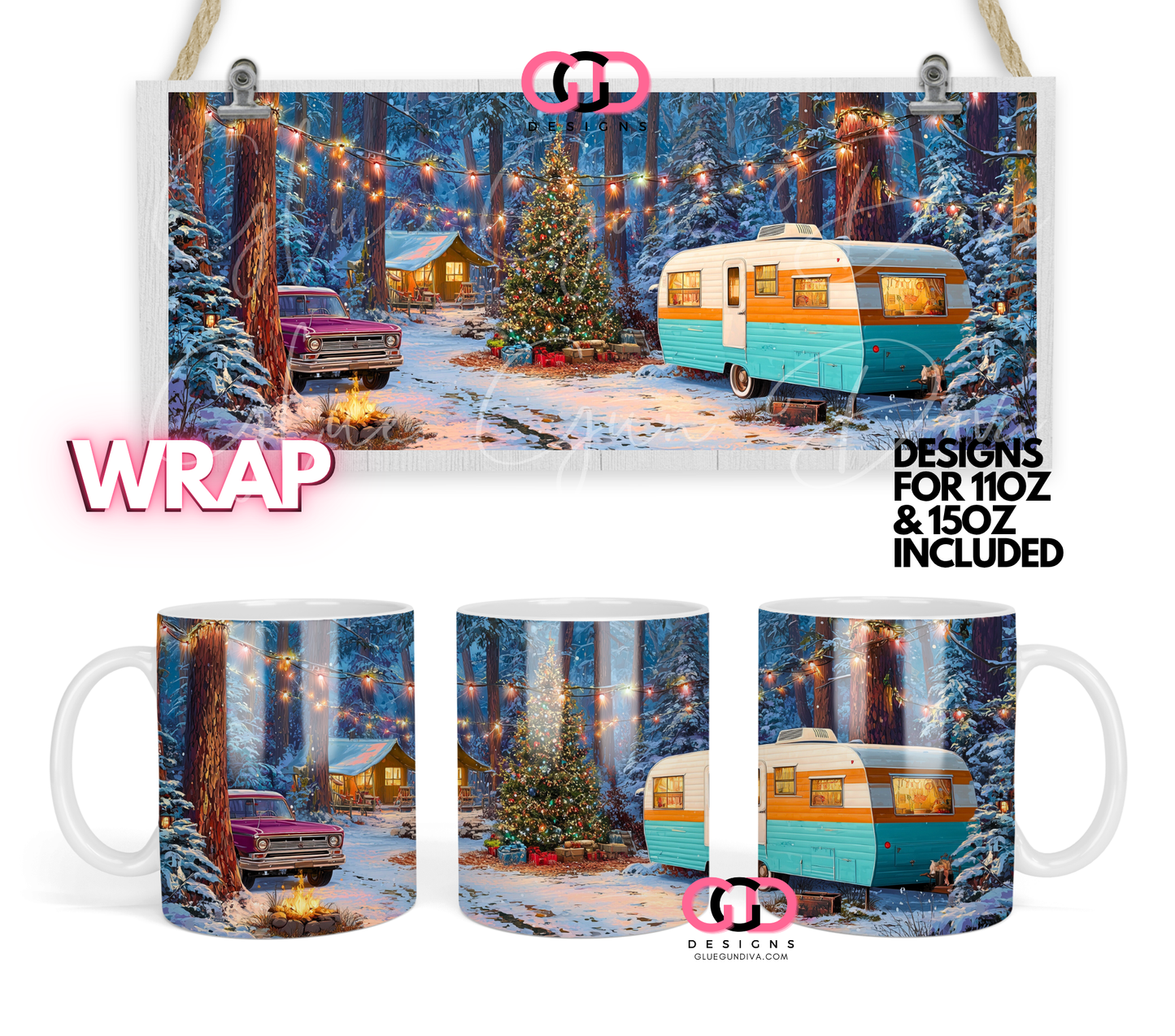 Christmas in the Woods - Digital mug wrap for 11 and 15 oz