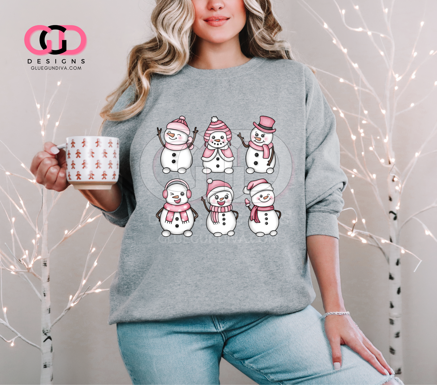 Cute Pink Snowmen- PNGs & SVGs