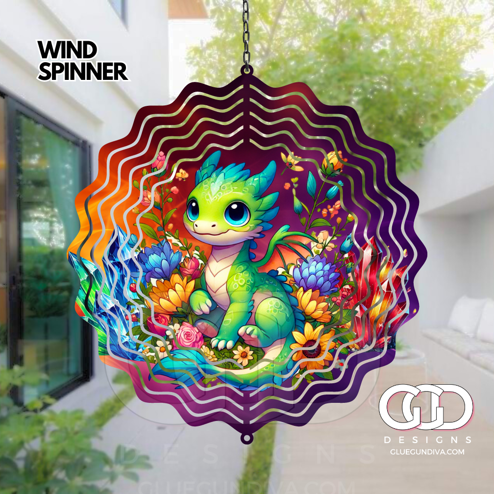 Baby Dragon and Crystals- Digital image for an 8 Inch Wind Spinner