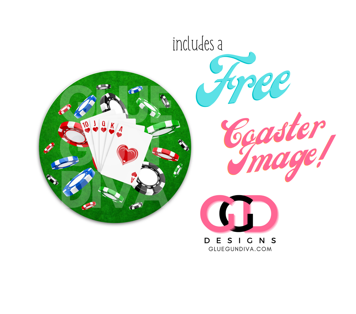 Poker Hands free coaster image- Digital tumbler wrap for 20 oz skinny straight tumbler