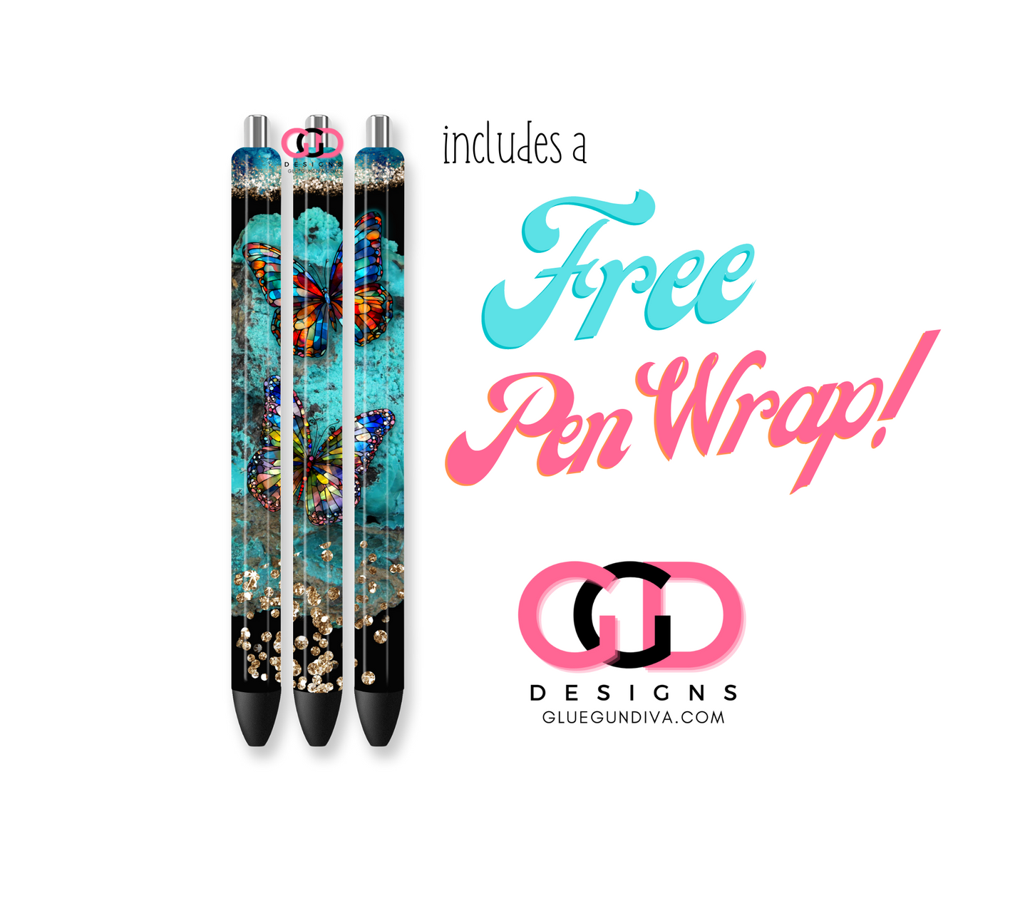 Amazing Butterflies with free pen wrap- Digital tumbler wrap for 20 oz skinny straight tumbler