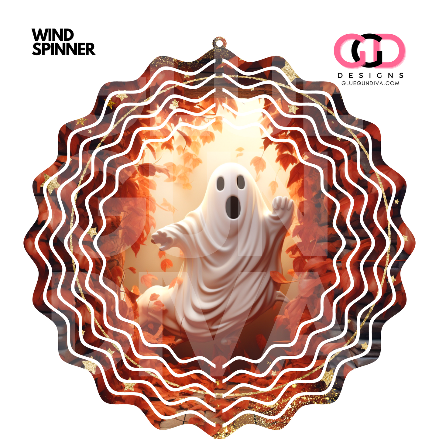 Friendly Fall Ghost- Digital image for an 8 Inch Wind Spinner
