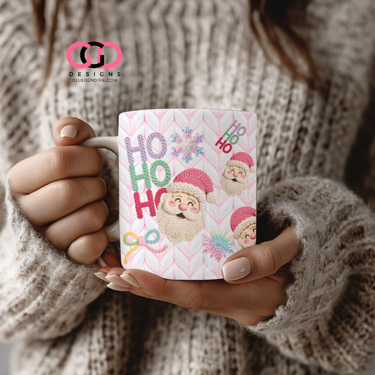 Knitted Santa Ho Ho Ho - Digital mug wrap for 11 and 15 oz