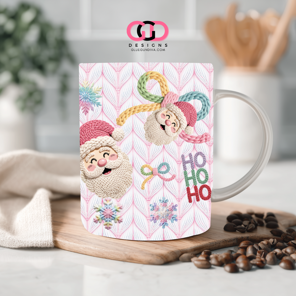 Knitted Santa Ho Ho Ho - Digital mug wrap for 11 and 15 oz